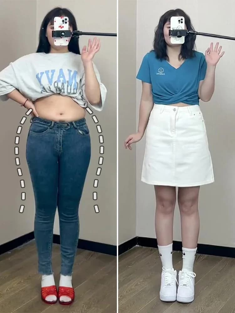 Gonna a vita alta a trapezio da donna, in denim, che copre la pancia, snellente, corta, stile coreano, traspirante e confortevole