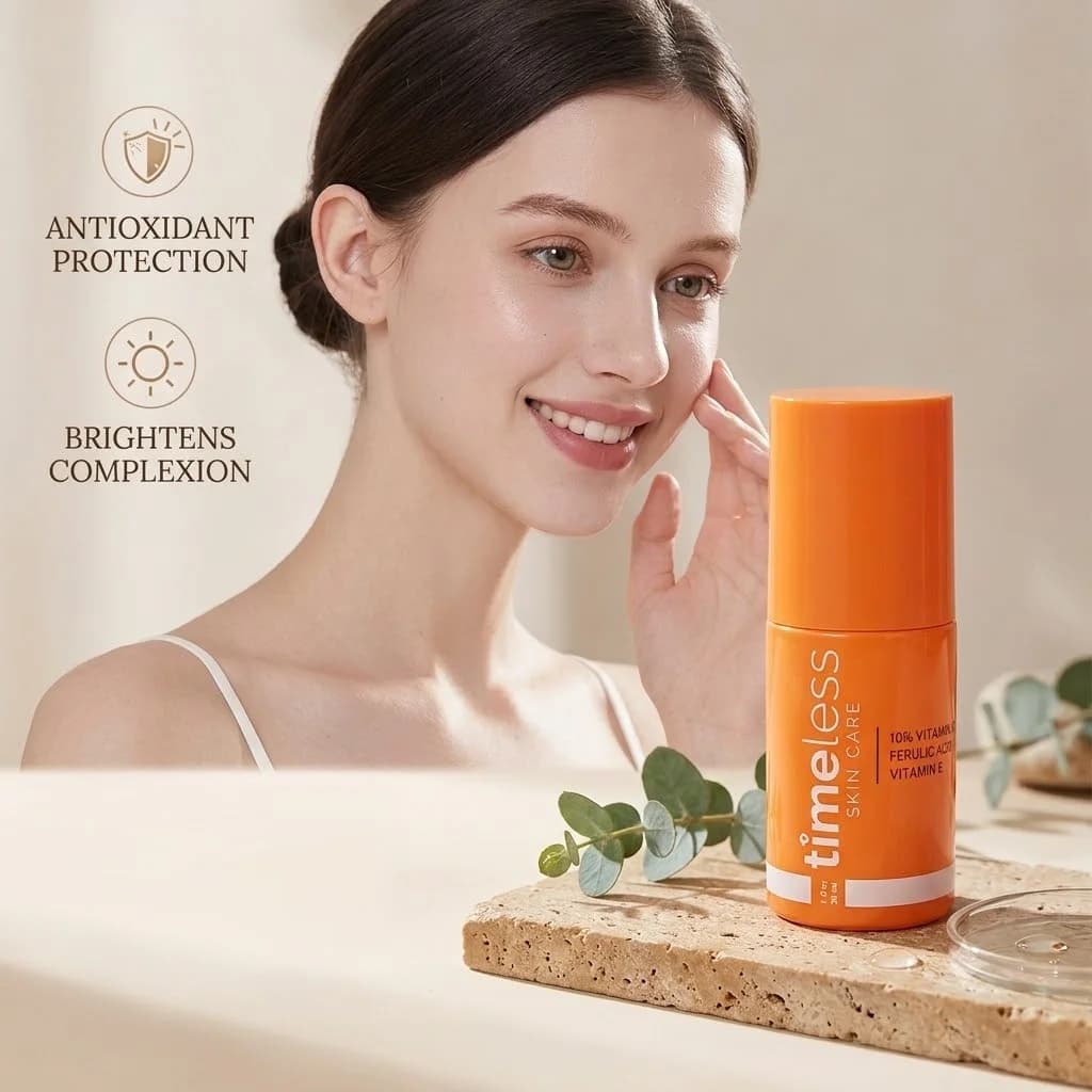 Timeless 10% Vitamin C Face Serum 30ml Ferulic Acid Vitamin E Antioxidant Brightening Whitening Dark Spot Remover Anti Aging Car