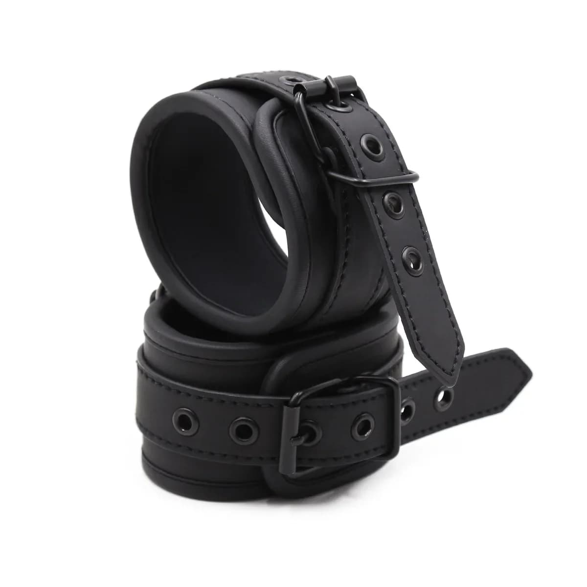 Padded Leather Cuffs Wrist Ankle Restraints Soft Foam Adjustable Buckle BDSM Bondage Sex Toy Black Adult Self Bondage