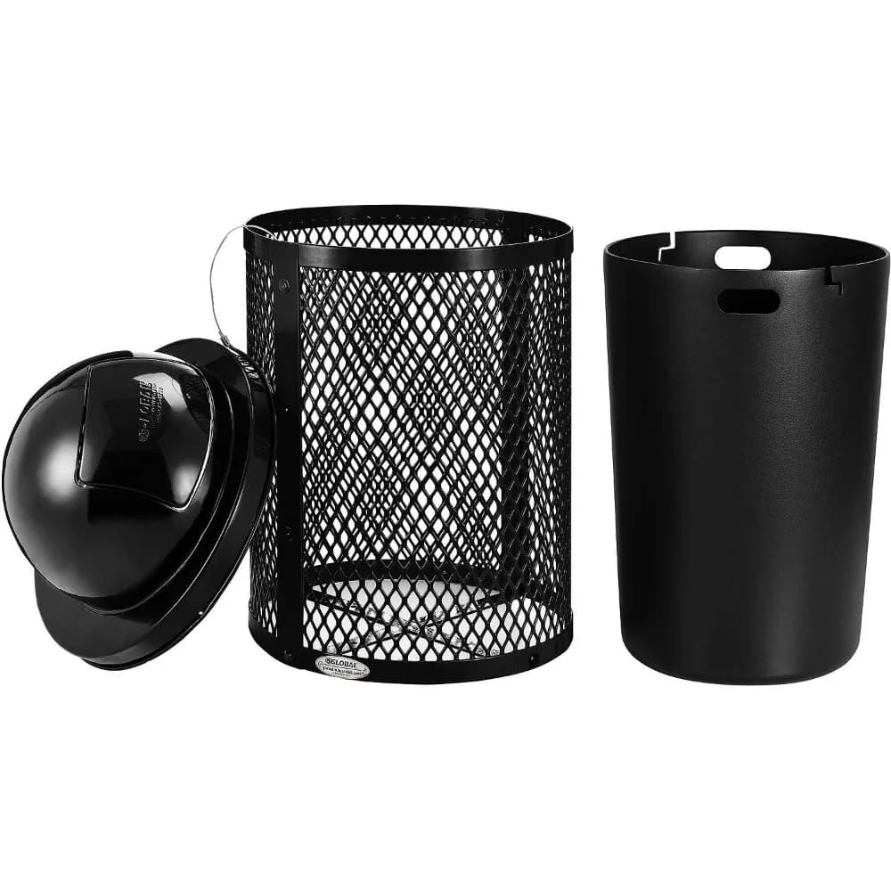 Pattumiera da esterno in acciaio da 36 galloni con coperchio a cupola, rivestimento in plastica e kit di ancoraggio inclusi, diametro 23-1/2" x 40"