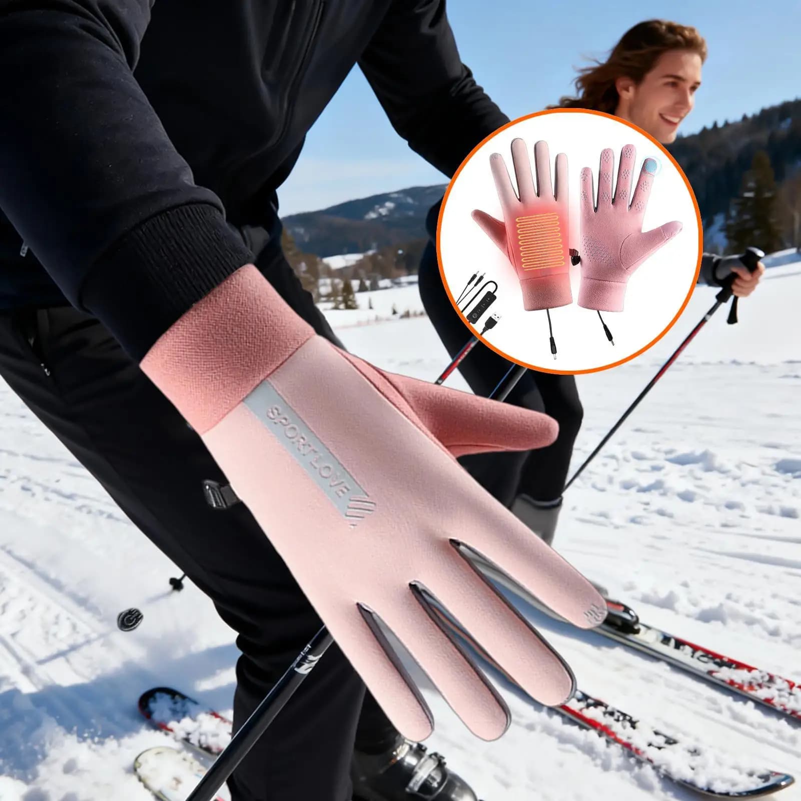 Men's Heated Gloves Flexible Control Hot USB Heated Gloves Powered by Ski Bike USB Hiking Cycling Snowboard