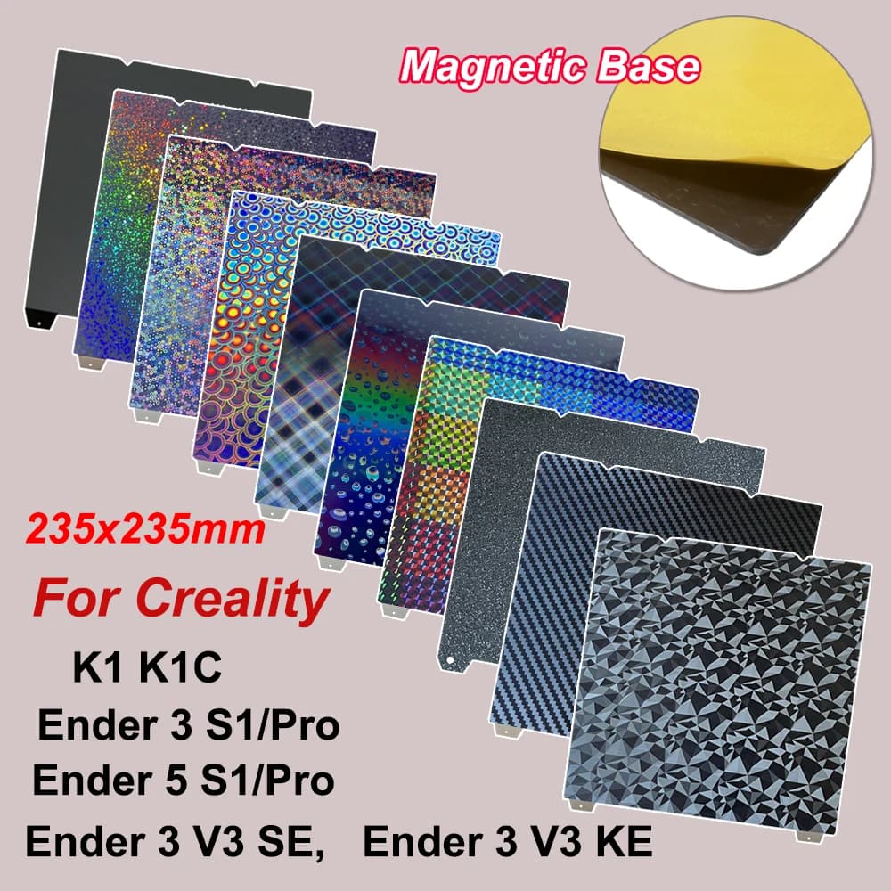 Piastra di stampa in acciaio armonico con rivestimento PEI/PEO/PET a doppia faccia per Creality Ender 3 V3 SE/V3 KE, Ender-3/5 S1 Pro e Creality K1 K1C.