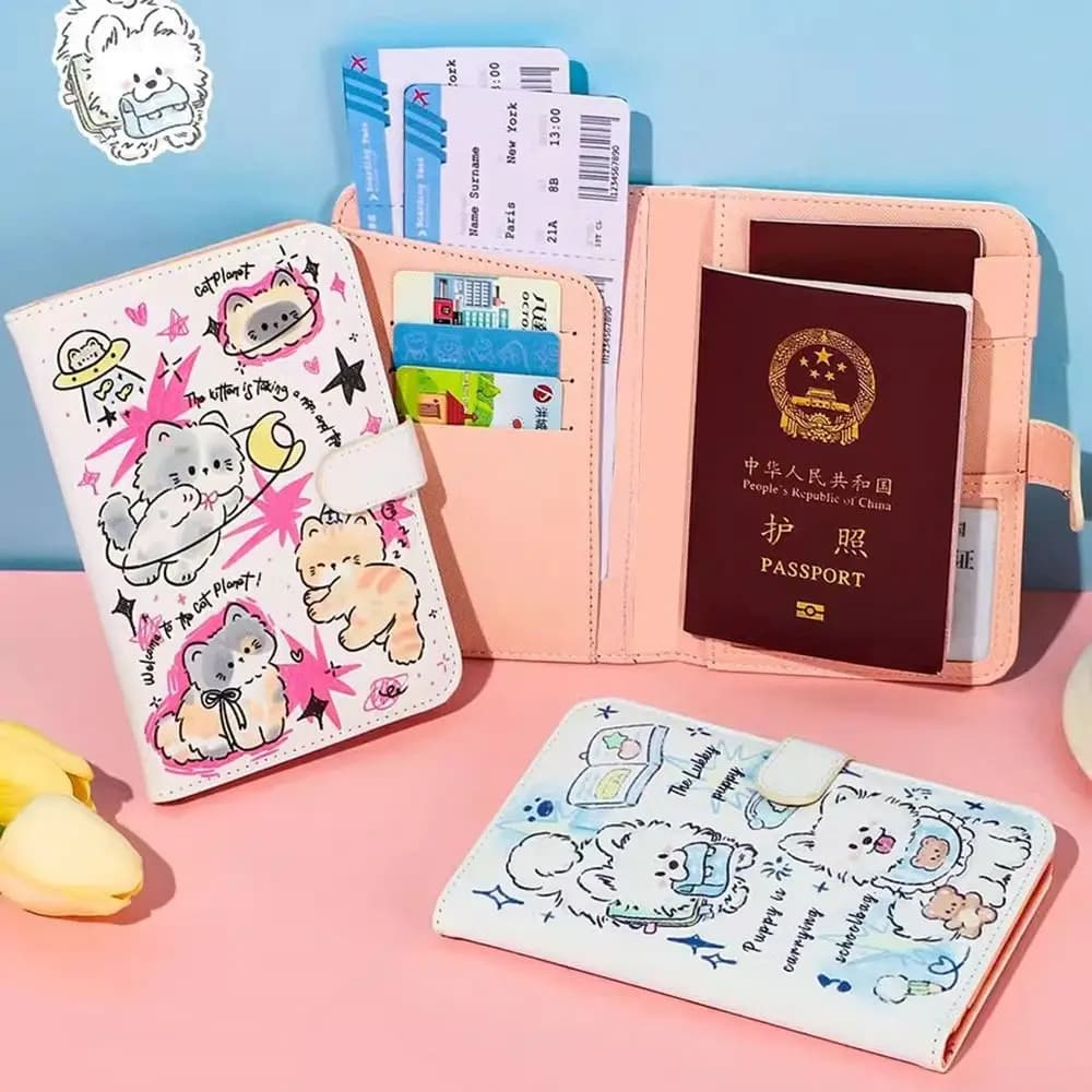 Nuovo porta passaporto per cartoni animati Custodia per passaporto leggera in pelle PU Morsetto per biglietti impermeabile multifunzione da viaggio