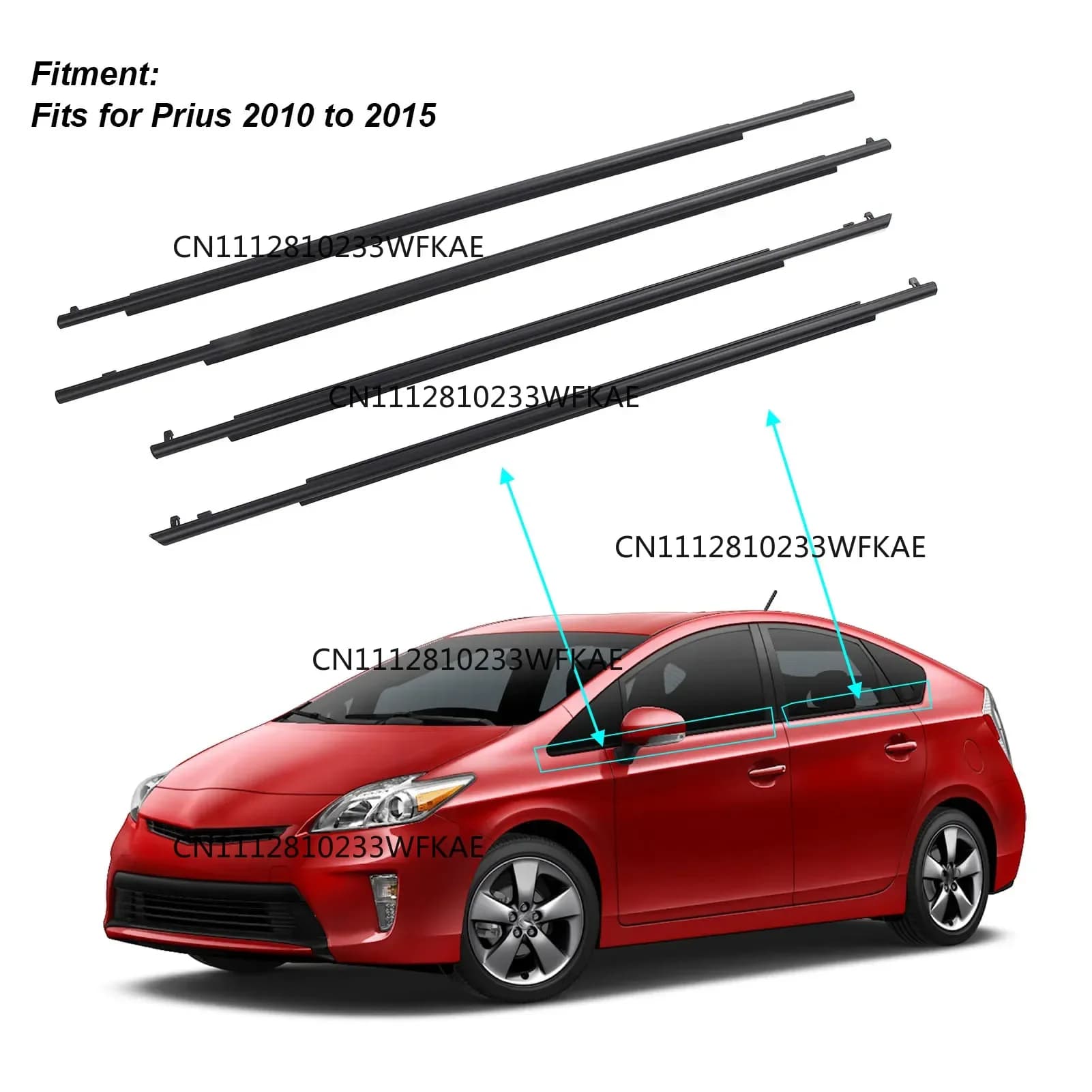 4 Pcs Car Door Belt Moulding Weatherstrips Outside Window Seal Belt 75710-47021 for Toyota Prius 2010 to 2015 75730-47021