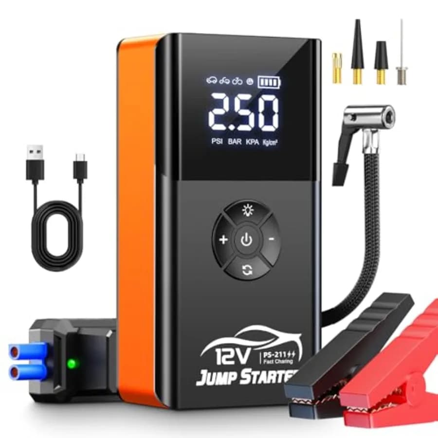 Avviatore di Emergenza con Compressore d'Aria 8000A 180PSI, Avviatore Portatile per Batteria Auto, Compatibile con Tutti i Motori a Benzina/Diesel 12V, Kit Avviamento Auto