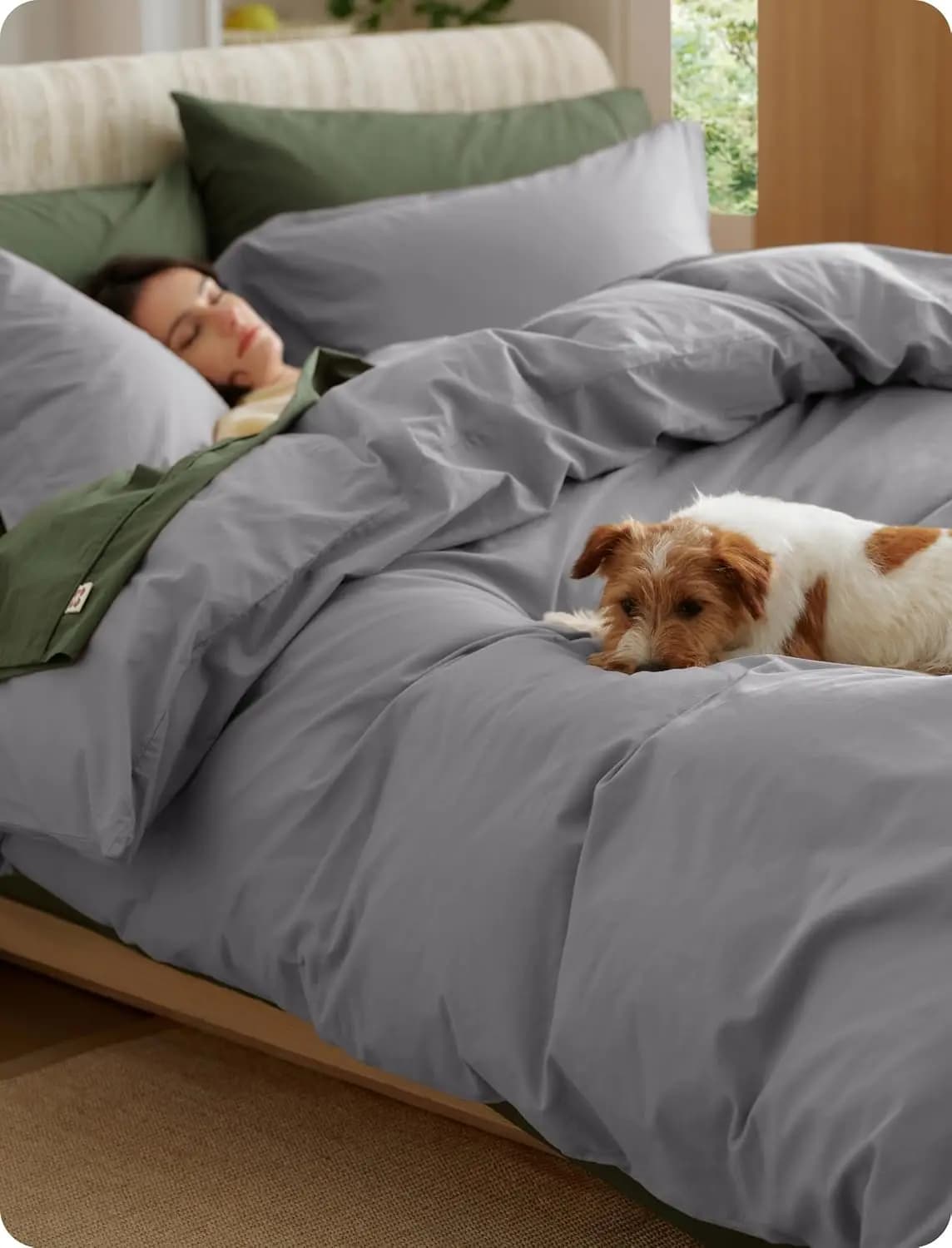 King Size Washed Cotton Duvet Cover - Grey, Linen-Like, Soft & Breathable, 3 Pieces (104"x90")