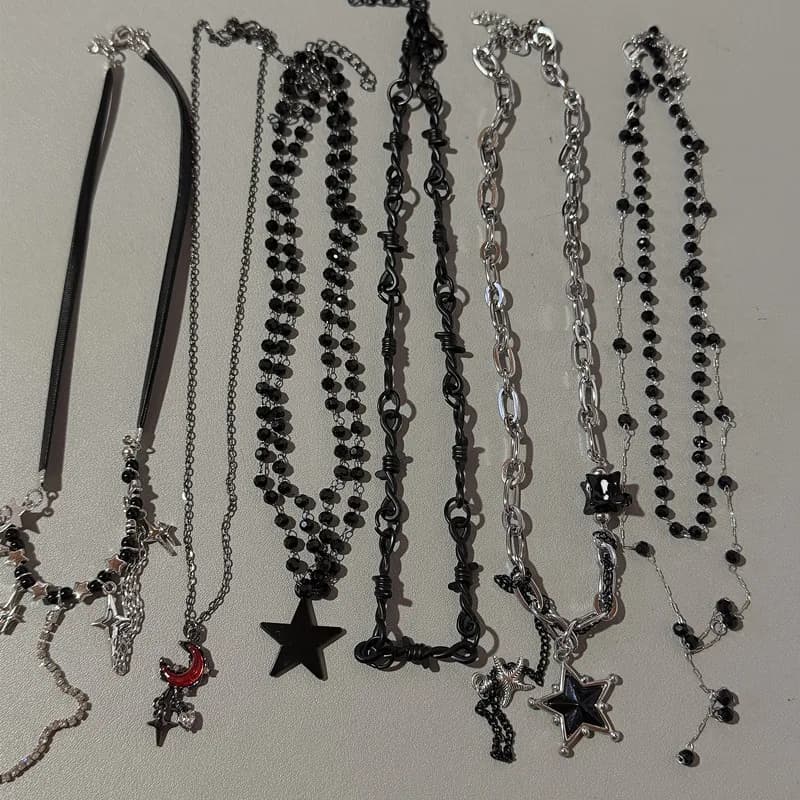 Gothic Gun Black Leather Necklace Y2K Hip Hop Chain Star Tassel Dark Jewelry Accessory Stylish Personalized