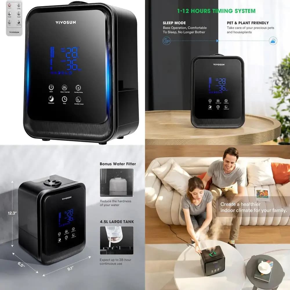 Umidificatore ad ultrasuoni a doppia funzione da 4,5 litri con aromaterapia, telecomando per stanze, piante e cura della pelle