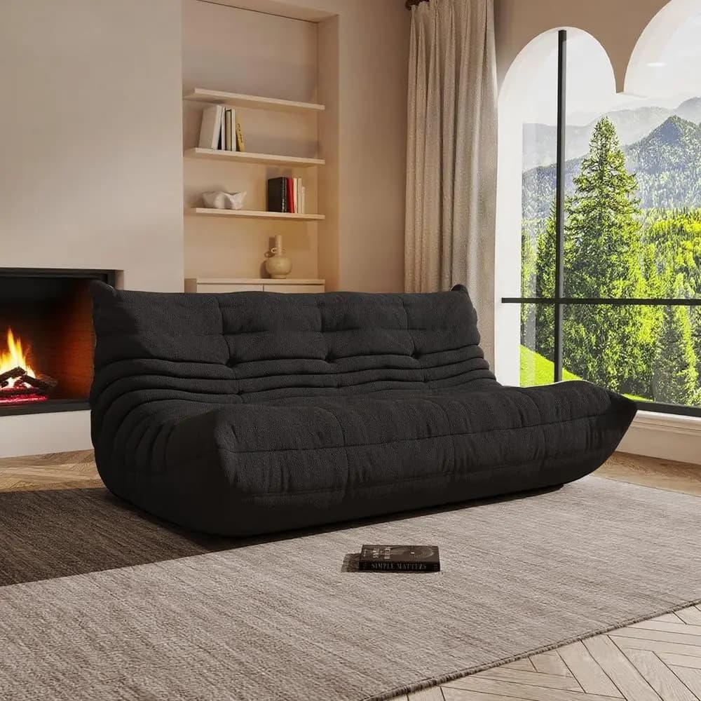 Divano a sacco nero a 3 posti con AUX per gaming, soggiorno e camera da letto