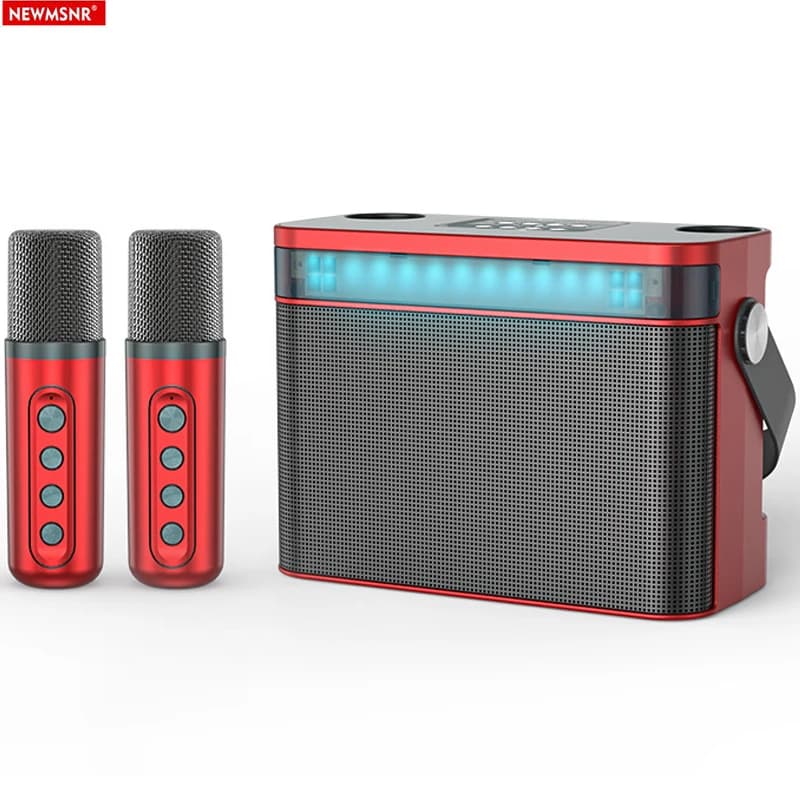 Potente altoparlante Bluetooth con 2 microfoni Suono surround Bass Luci RGB Subwoofer portatile Macchina per karaoke per famiglie Regali di Natale
