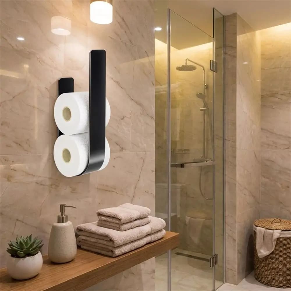 Wall-Mounted Toilet Paper Holder Iron Storage Hooks Tissue Storage Shelf Self-adhesive U Shaped Toilet Paper Rack Toilet Area