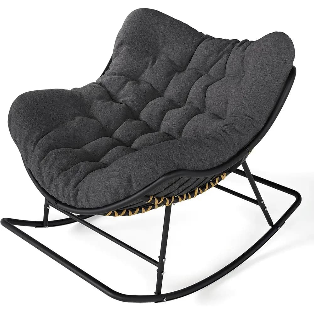Sedia a dondolo oversize in vimini a forma di uovo con cuscino, adatta per esterni e interni, supporta 204 kg, ideale per patio, balcone, giardino