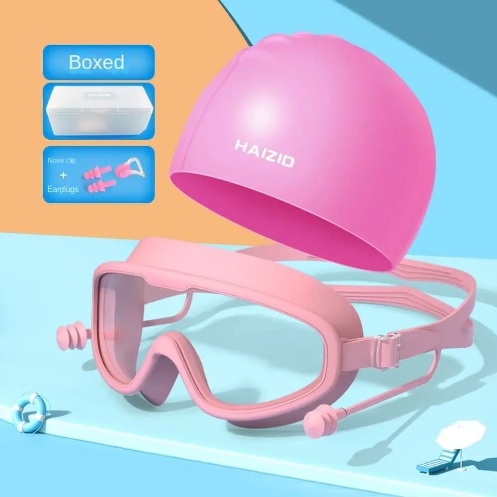 1 Set Waterproof Swimming Goggles Cap Earplug Set HD Silicone Diving Swim Cap Earplug Set Anti-fog Anti-UV