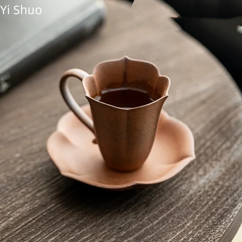 Coarse Pottery Old Rock Clay Tea Cup Chinese Style Home Use Retro with Handle Master Cup Semi-Handmade Tasting Cup