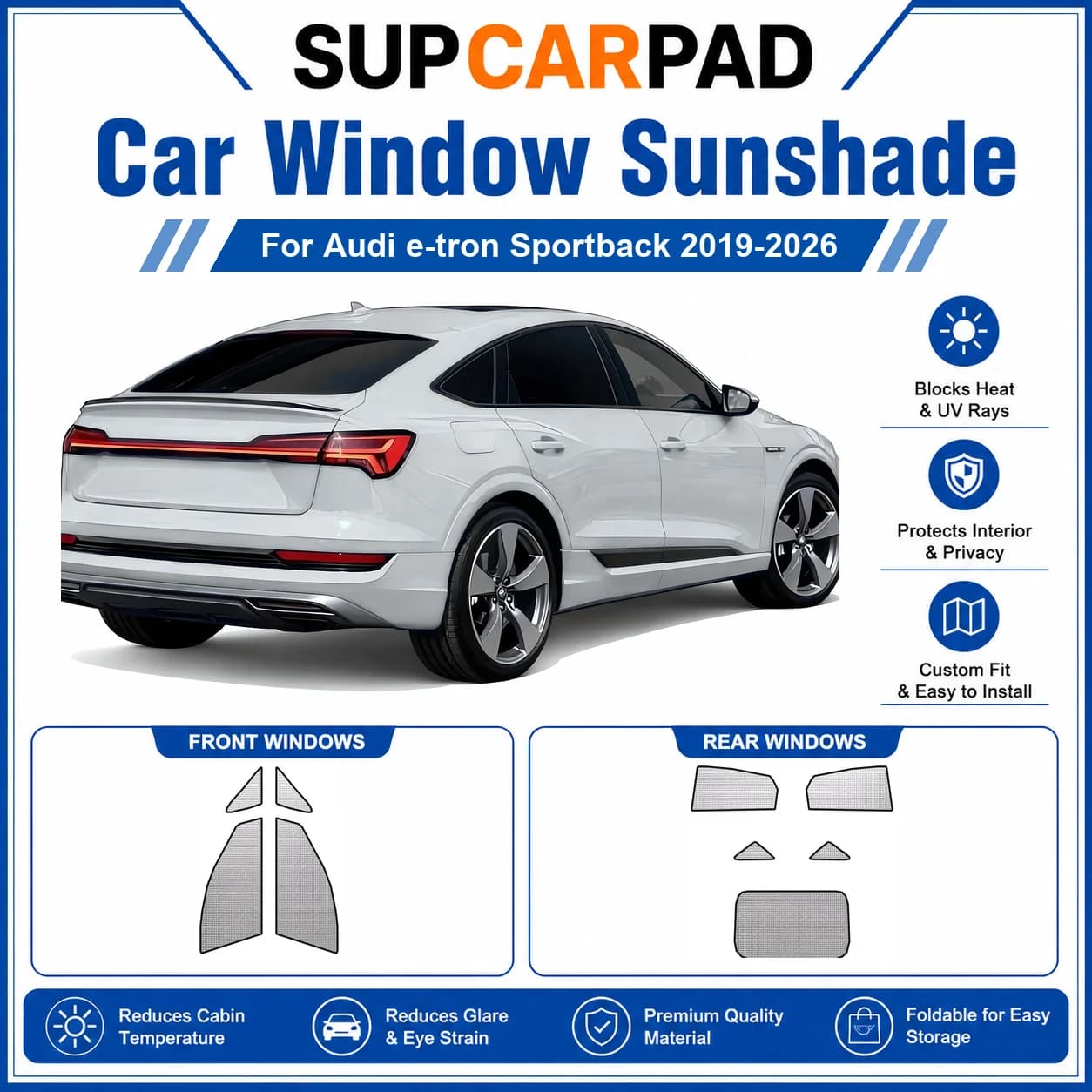 For Audi - Audi e-tron Sportback 2019-2026 Full Set Car Window Sunshades UV Block Privacy Heat Insulated Foldable Car Curtain