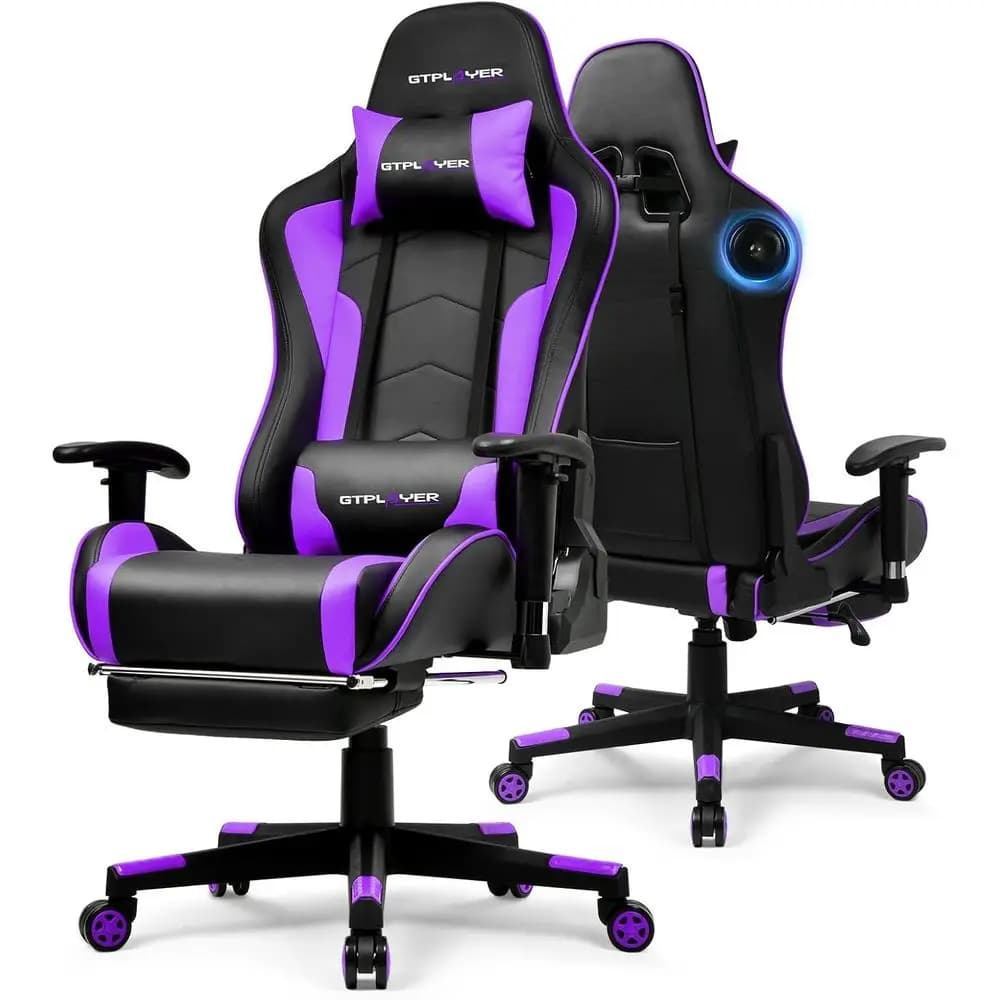 Sedia da Gaming Bluetooth con Schienale Regolabile, Altezza e Braccioli 3D, Sedia per Videogiochi con Poggiapiedi e Altoparlanti
