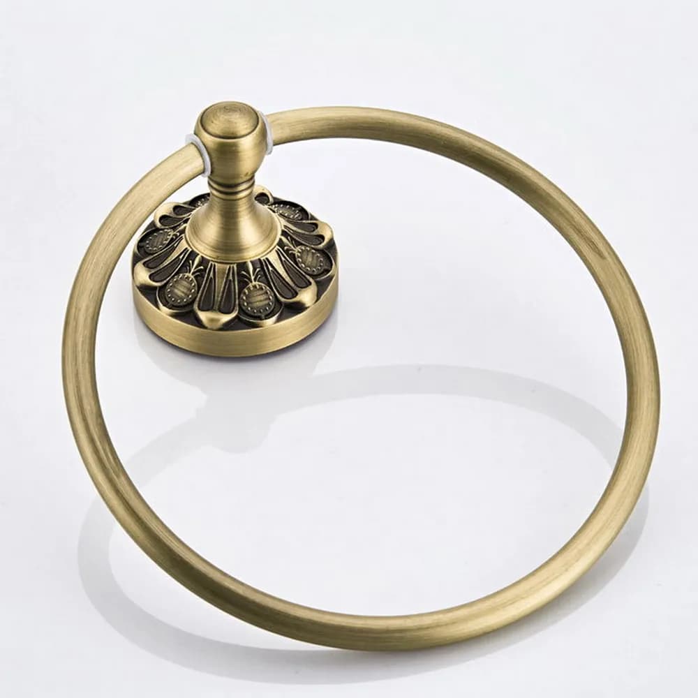 Antique Brass Carved Pattern Wall Mounted Round Towel Ring Rack Holder Bathroom Accessory aba977