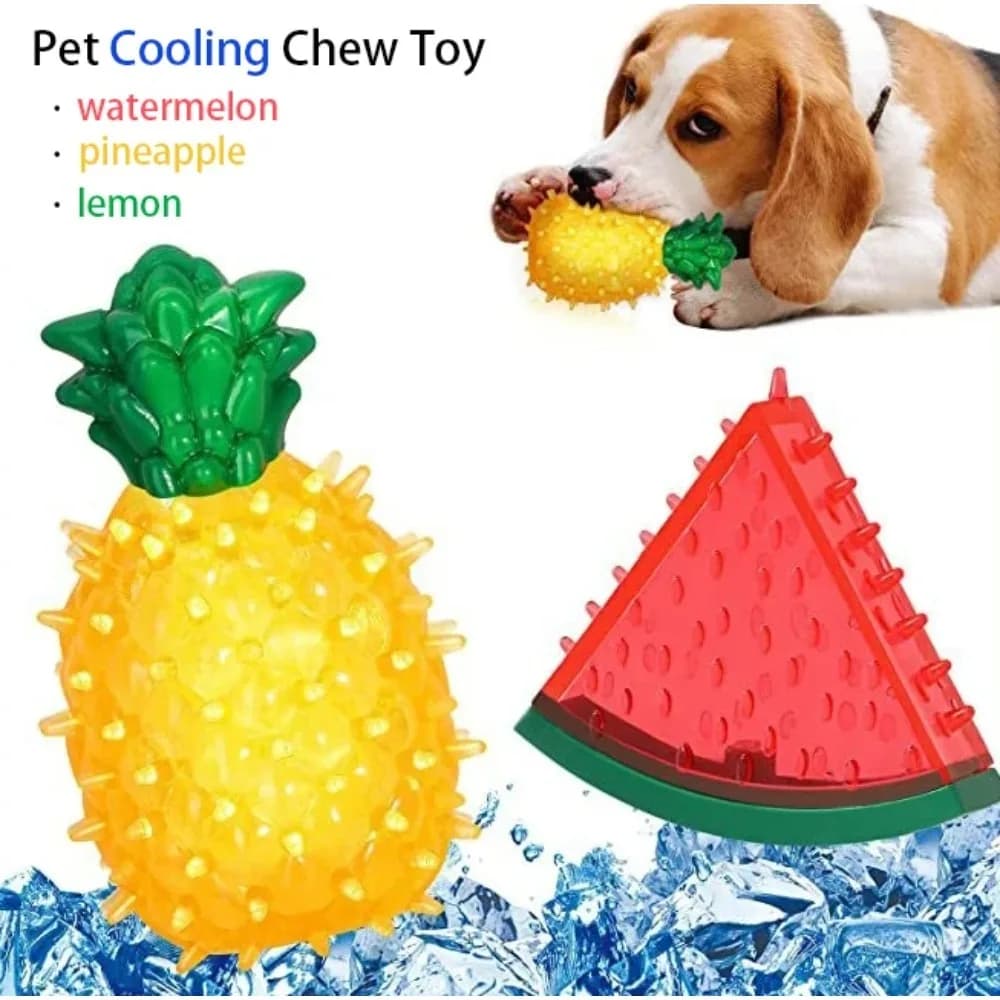 Summer Pet Cooling Chew Toy Squeaky Fruit Watermelon Pineapple Lemon Teething Relief Toy for Dogs Cats Pet Supplies