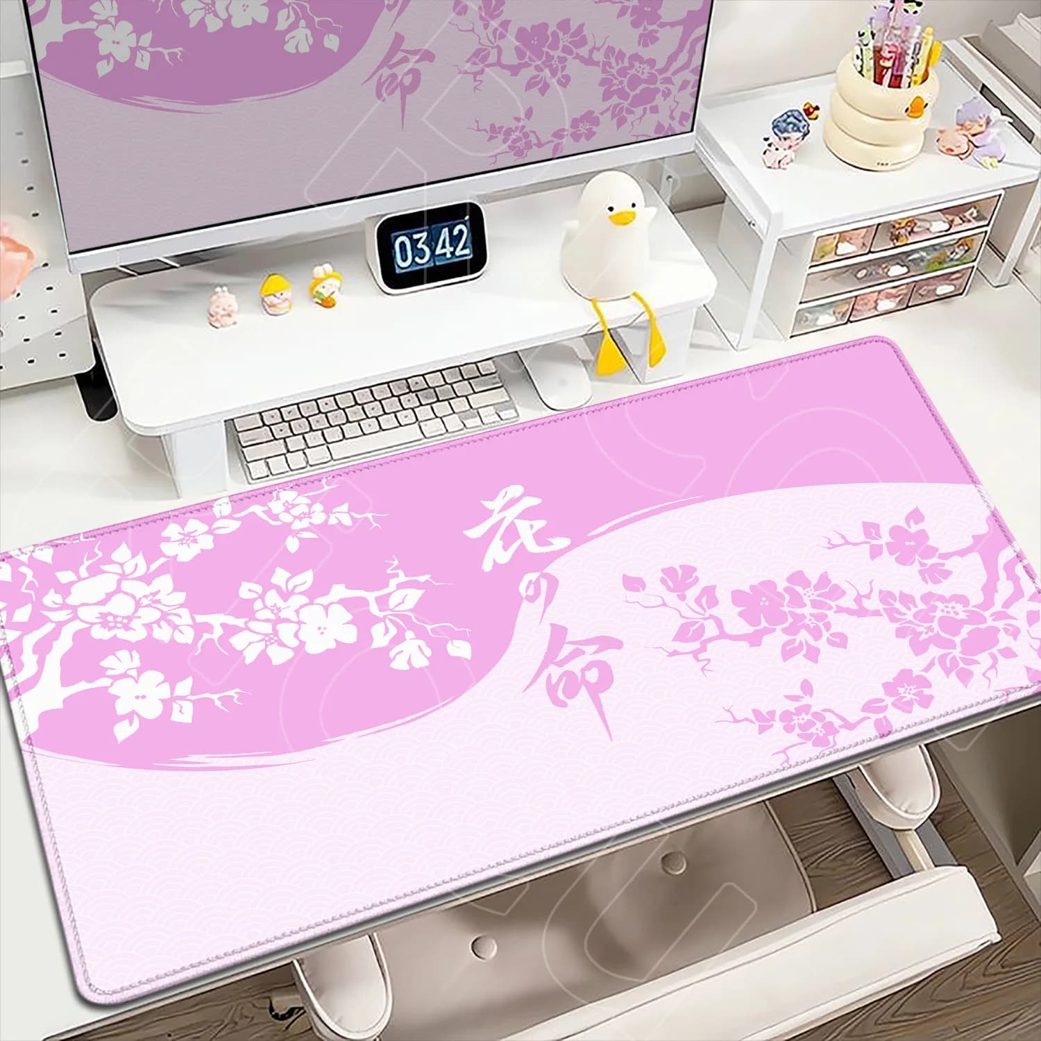 Tappetino per mouse da gioco in stile giapponese Tappetino per tavolo Sakura rosa Kawaii 120x60 cm Tappeto di grandi dimensioni Tappeto per tastiera con design artistico per laptop Gamer
