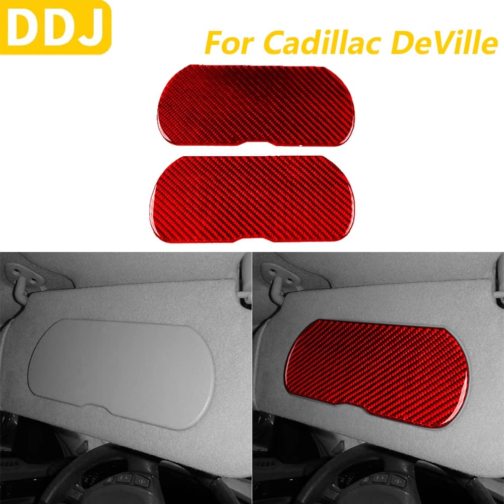 For Cadillac DeVille 2000-2005 Red Carbon Fiber Roof Mirror For Make-up Visiera Parasol Cover Panel Trim Accessories Auto Adhesive Decoration