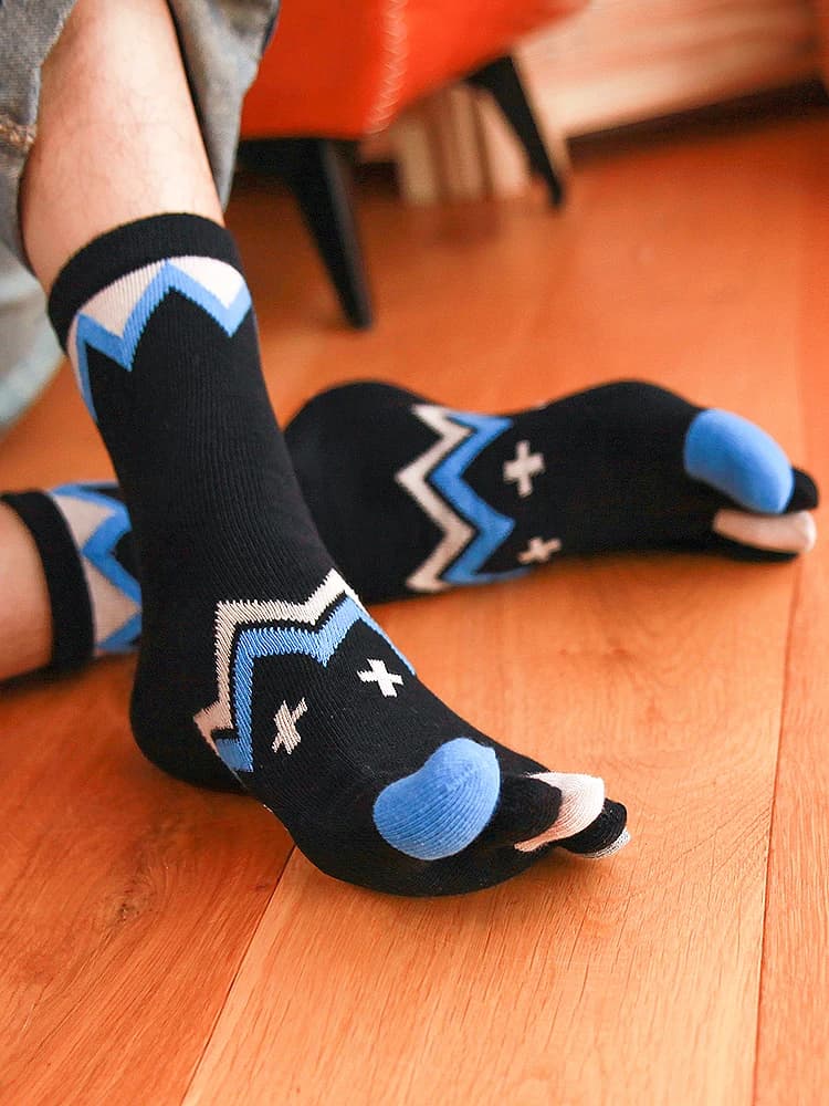 5 Pairs Four-season Pure Cotton Five-finger Socks Men's Medium Tube High Waist Split-toe Personalized Sports Seamless Toe Socks