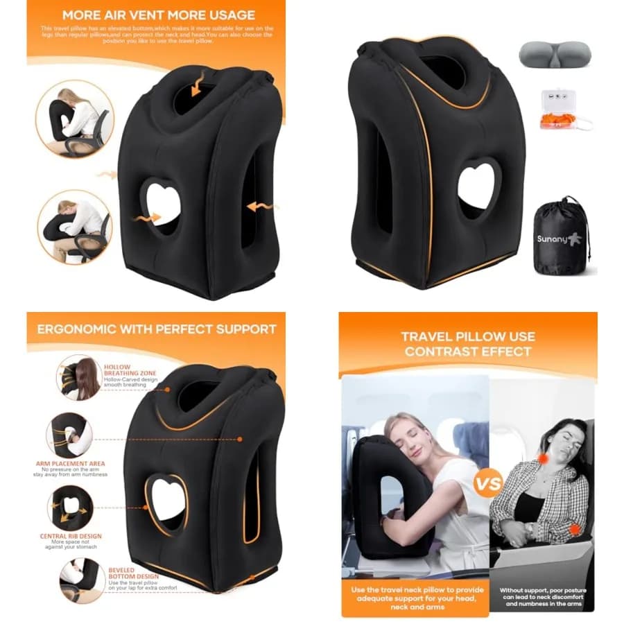 Cuscino da Viaggio, Cuscino Gonfiabile Migliorato per Lunghi Voli, Utilizzabile in Aereo, Auto, Autobus, Treno, Ufficio
