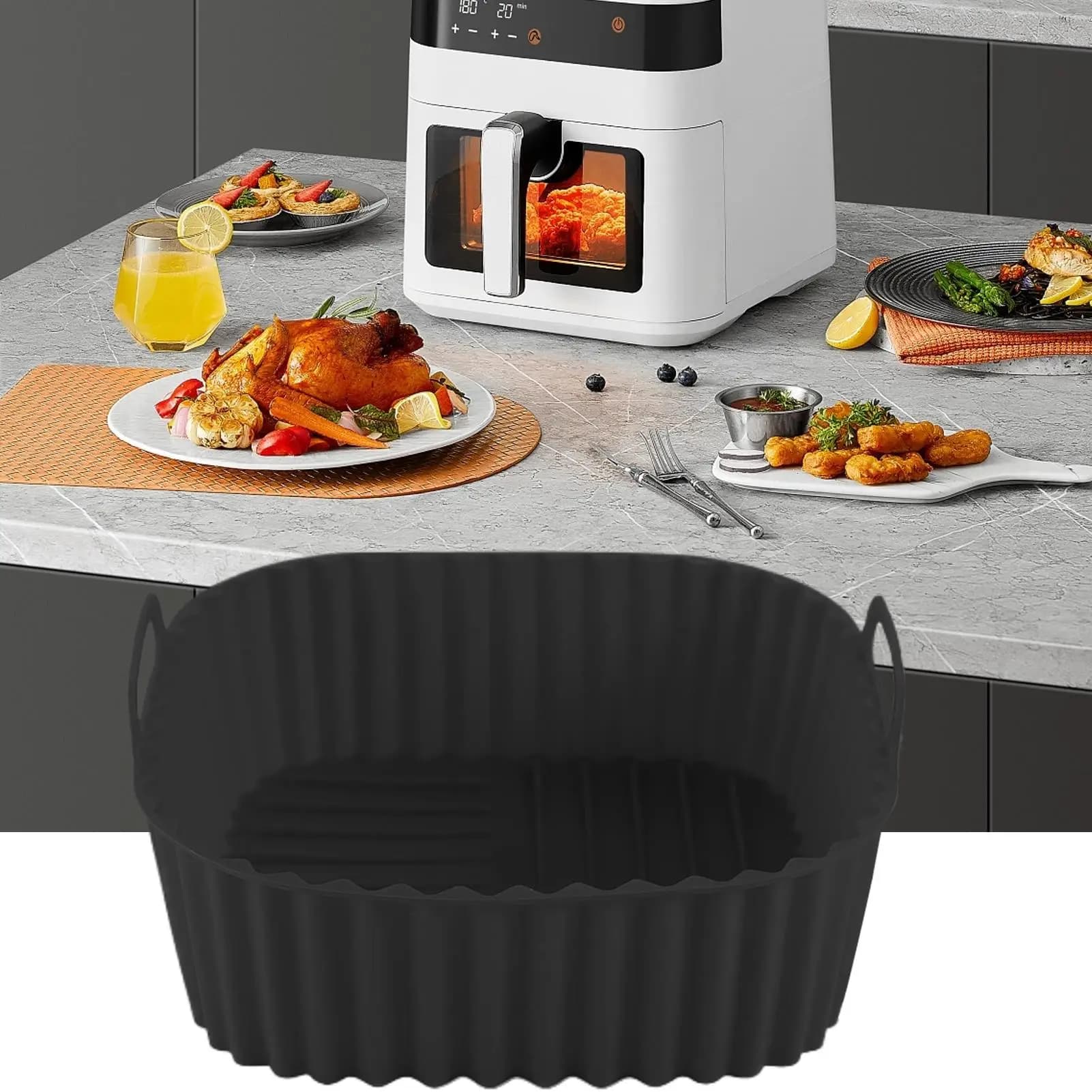 Rivestimenti Riutilizzabili per Friggitrice ad Aria, Cestello Quadrato per Friggitrice, Utensili da Cucina, Teglia Antiaderente per Cucinare, Arrostire, Grigliare, Pizza