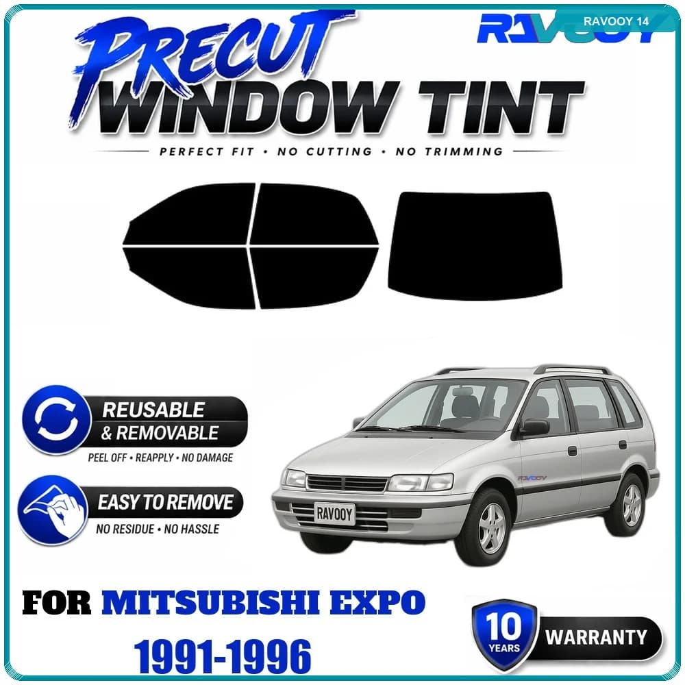 RAVOOY Precut Window Tint, Reusable Removable EPU Film, Custom Fit for Mitsubishi Expo 1991-1996, UV Heat Protection
