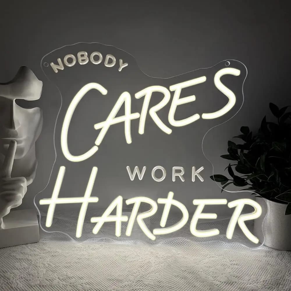 Insegna al Neon 'Nobody Cares Work Harder', Luce LED Dimmerabile USB, Decorazione per Studio, Palestra, Sala Giochi, Camera da Letto, Regalo di Compleanno