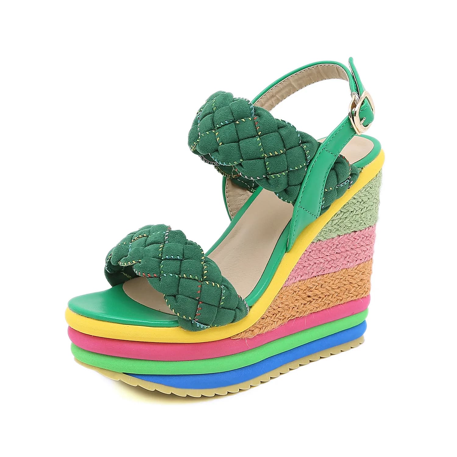 Plus Size 34-43 Women's Shoes Summer 2024 Sandals With Wedge Rainbow Open Toe Sandalias Platform High Heel Casual Women's Shoes Roman