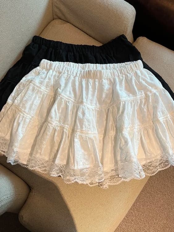 Gonna corta estiva da donna a vita alta con pizzo, stile coreano, anti-trasparenza, anti-sbalzo, modello dritto