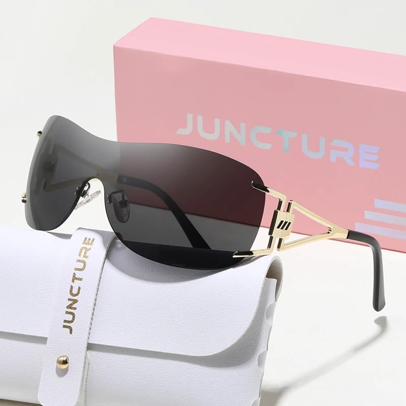 JUNCTURE Occhiali da sole senza montatura da donna alla moda Occhiali da sole punk Occhiali da sole con montatura grande sfumata Lady Party Holiday Gifts Occhiali da sole per donna