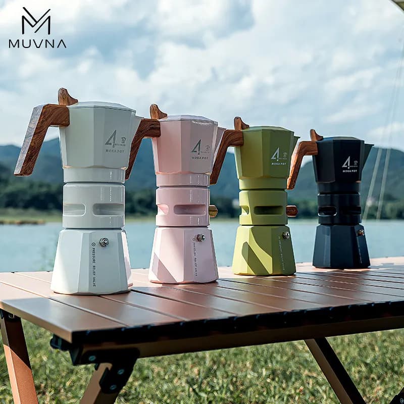 MUVNA Caffettiera Moka a Doppia Valvola ad Alta Pressione con Controllo della Temperatura per Preparazione all'Aperto e Uso Domestico
