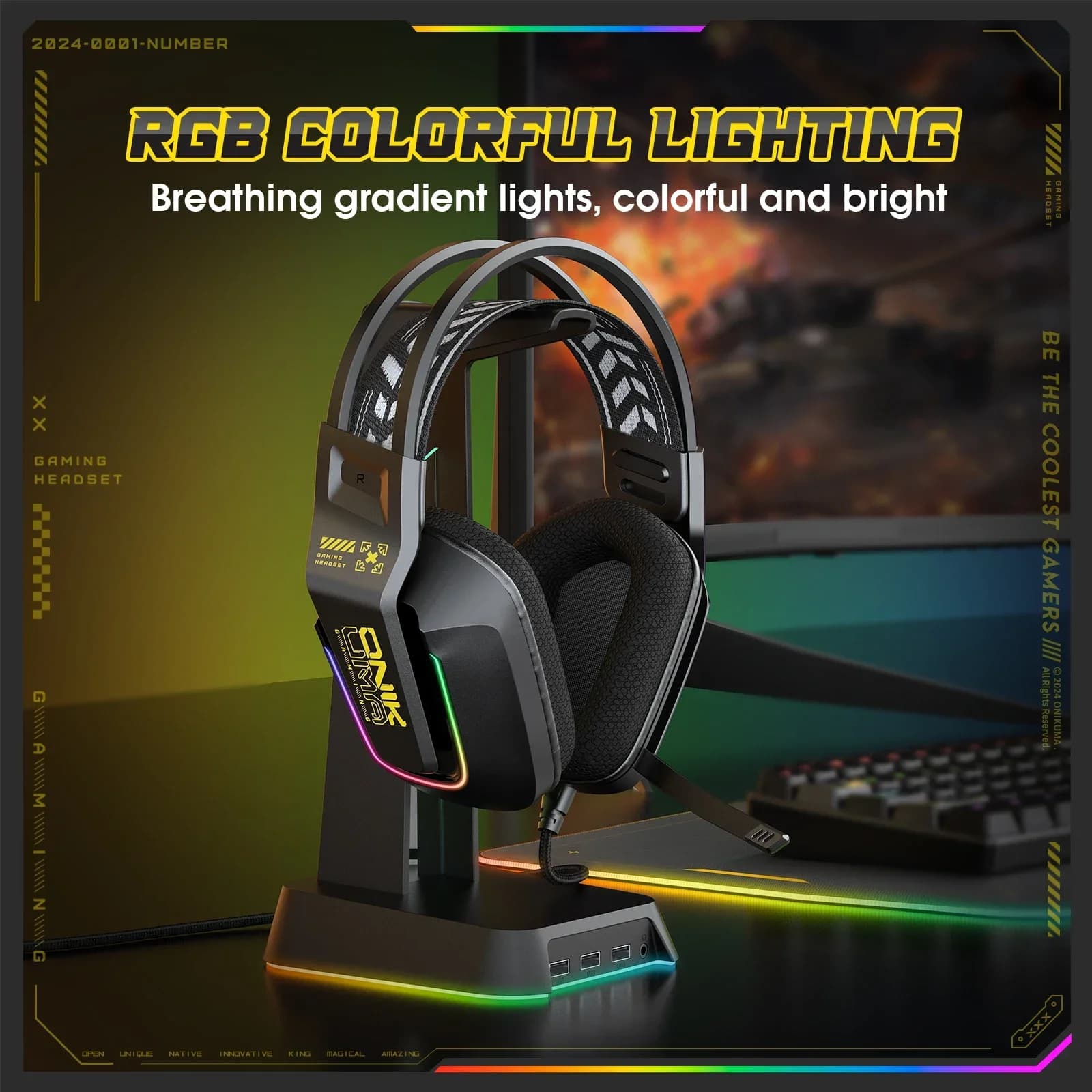Cuffie da gioco ONIKUMA X13 con microfono, luci RGB, cuffie cablate over-ear per PC, laptop, giochi e musica