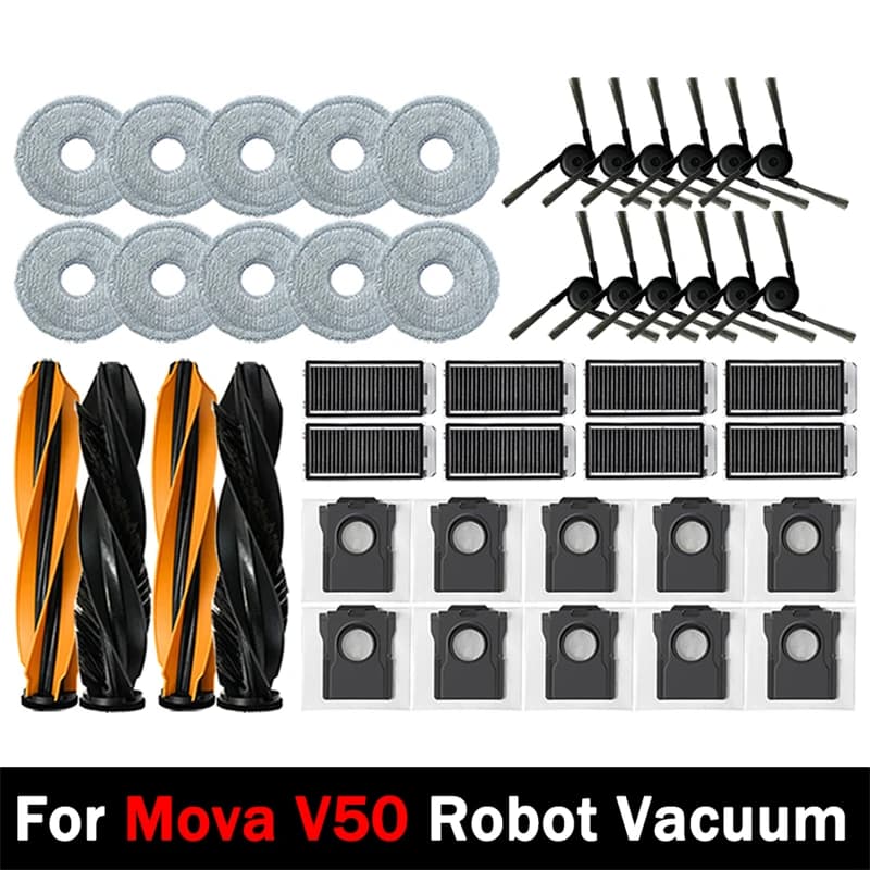 For Mova V50 Robot Vacuum Cleaner Accessories Main Side Brush Mop Cloth Hepa Filter Dust Bag Spare Parts
