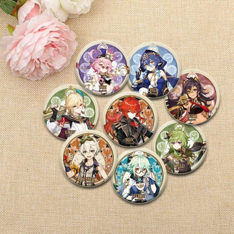 Anime Genshin Impact Pins kaideehara Kazuha/Alhaitham/Zhongli/Nahida Cartoon spille Cosplay Badge zaino accessori per gioielli