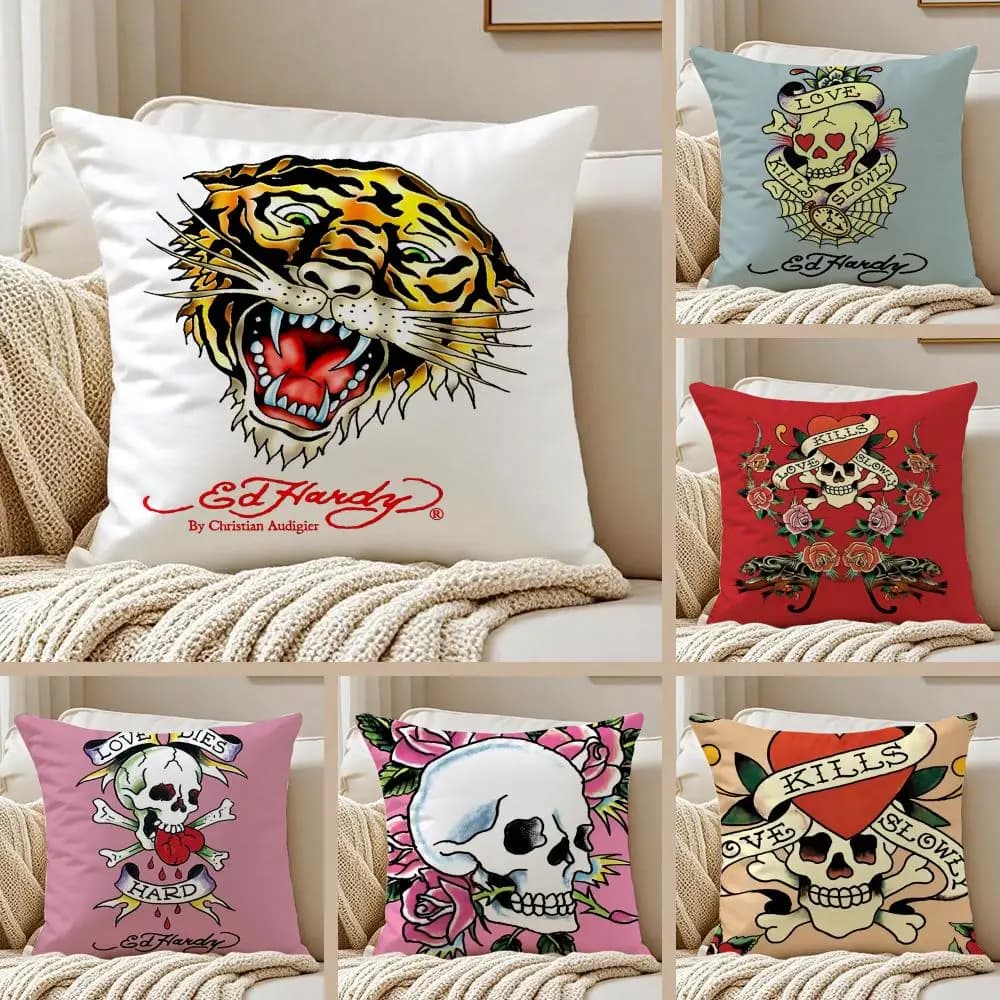 Fodera per cuscino classica Ed Hardy, in tessuto ultra morbido e delicato sulla pelle, comfort come una nuvola e cerniera nascosta