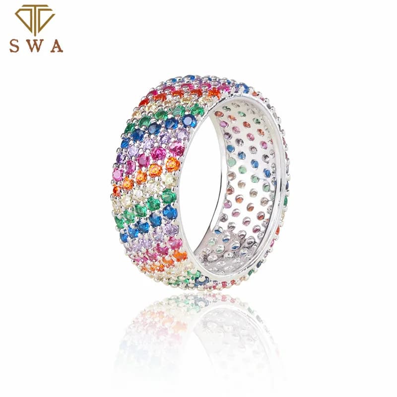 Creative Diamond Inlaid Rainbow Ring Accessories for Dropshipping, European and American Style Retro Accessories