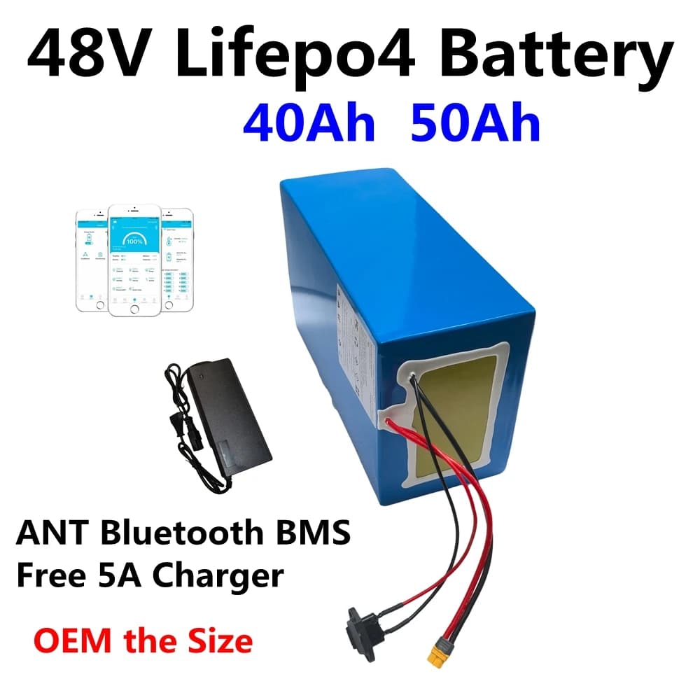 16S Batterie au lithium Lifepo4, 48V, 50Ah, 40Ah, Bluetooth BMS, 2000W 3500W, pour Electric scooter, E-bike motorcycle charger