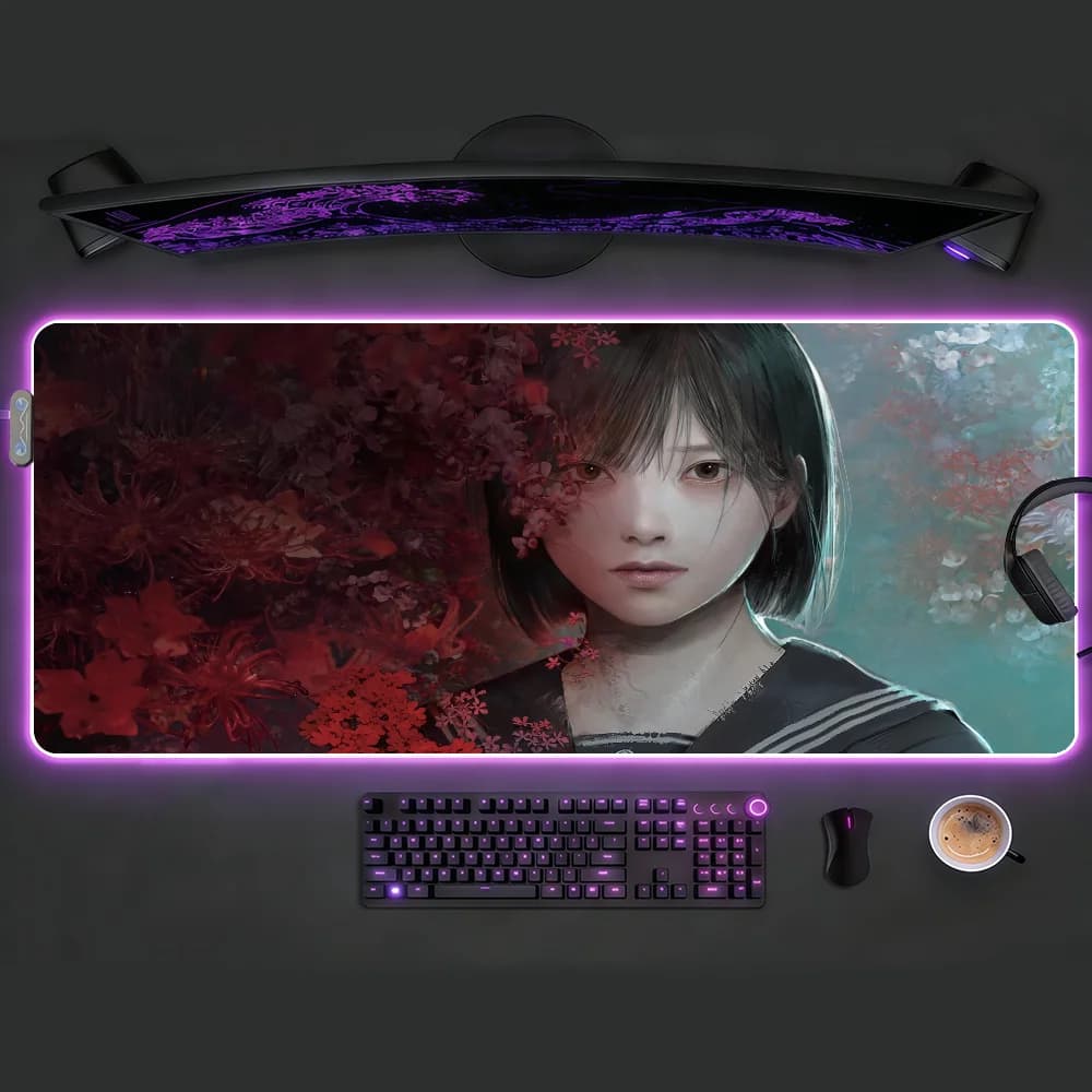 Tappetino per mouse Game SILENT HILL f con luce LED RGB, tastiera da gioco colorata, copertura antiscivolo, superficie impermeabile