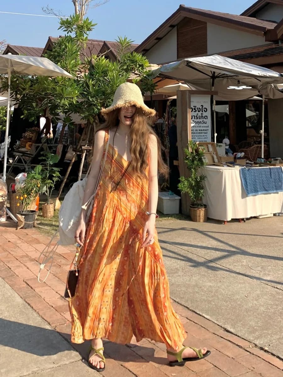 Sweet Striped Maxi Dress Summer New Loose Slimming Design Irregular Long Skirt Women plus Size Casual V-neck Sleeveless Dress