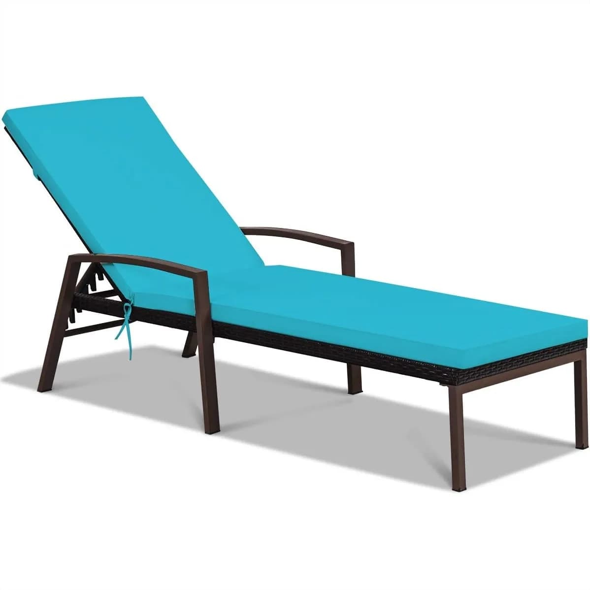 Outdoor Rattan Lounge Chair with Cushion and Adjustable Backrest for Garden, Balcony, Poolside
