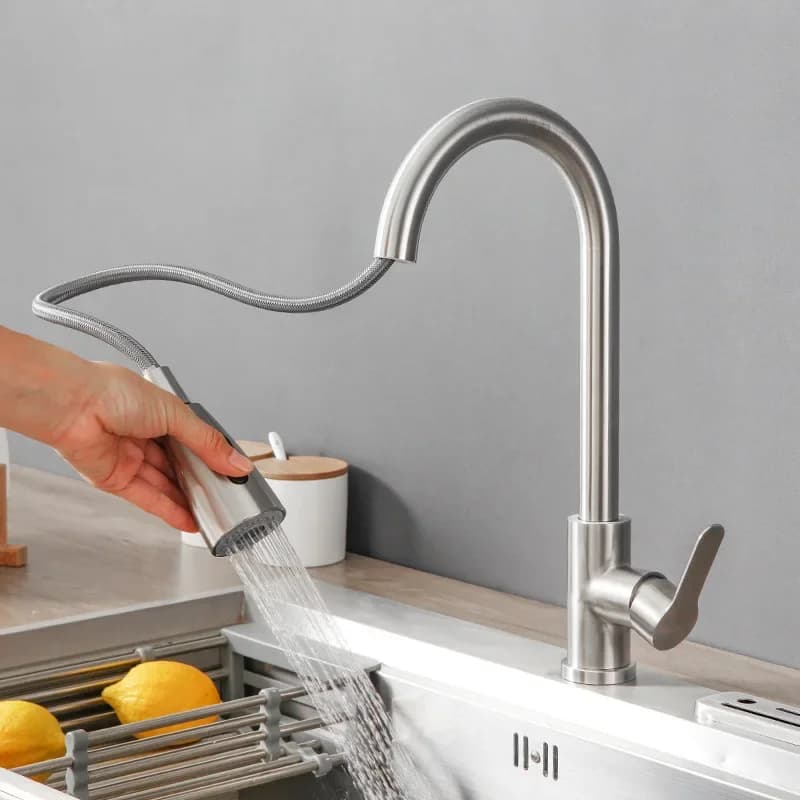 MickeyR Kitchen Faucets Copper Stainless Steel Pull Out Spout Brass Mixer Taps Hot Cold Water Accessories Stream Sprayer Head