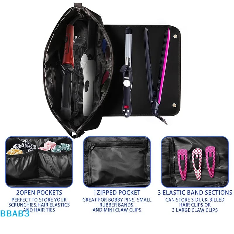 laB laTravel bag 2 in 1 for hair tools, for hair plates, smoothing plate, curling iron and hair care accessories, with internal pockets