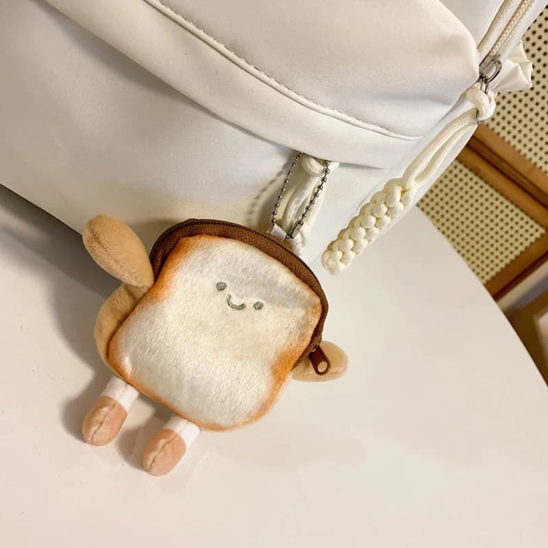 Mini portafoglio porta carte portachiavi borsa per auricolari ciondolo portamonete in peluche toast Kawaii - design creativo di pane carino