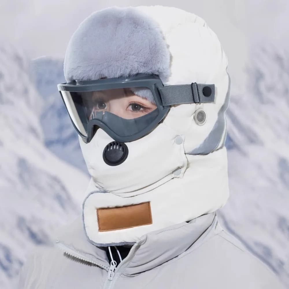 Cappello da sci russo Colbacco con occhiali Maschera da ciclismo Berretto antivento Paraorecchie Cappuccio imbottito Berretti Cappelli di peluche invernali da esterno