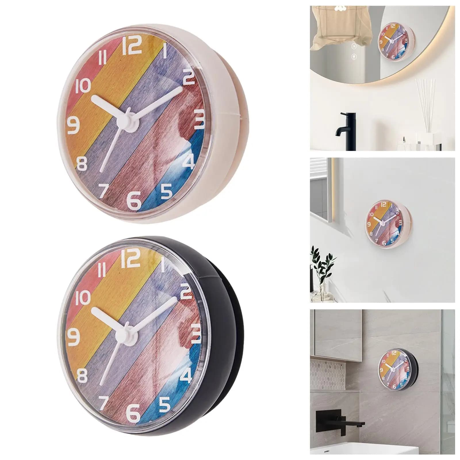 Wall Clock for Bath, Waterproof, Battery, Silent Without Ticking, Analog for Interior and Exterior