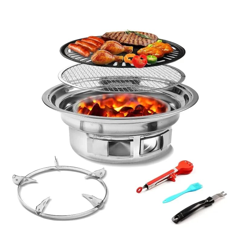 Portable Barbecue Grill Stainless Steel Non-stick Charcoal Stove Multifunctional Grill for Outdoor and Indoor