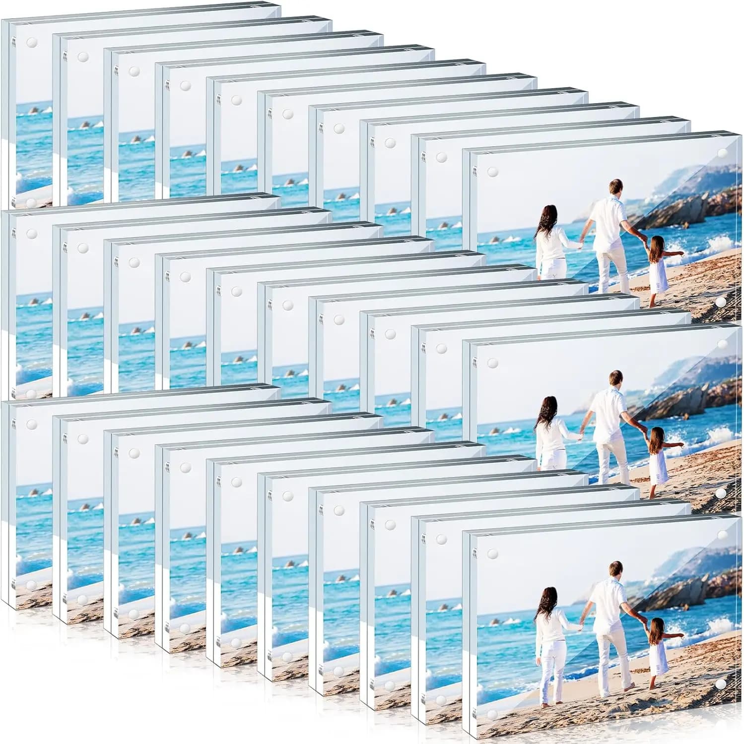 Pack of 30 Frames for Photo in Transparent Acrylic 4 x 6 Inch, Double Side Magnetic Frames, 20mm Thickness, Table Displays Without Frame