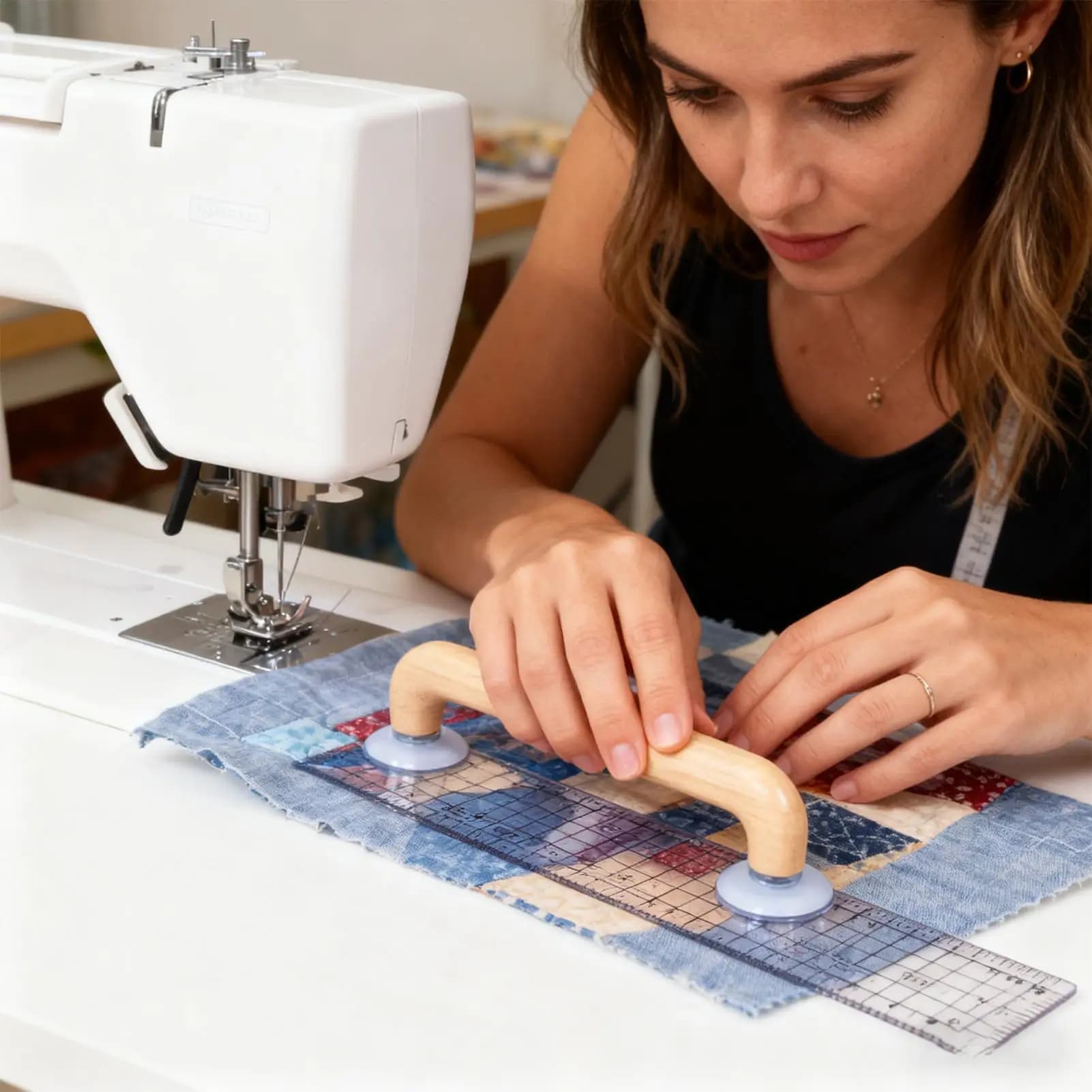 Maniglia per righello di aspirazione a ventosa multifunzionale portatile Porta righello per patchwork Righello mobile per strumenti di cucito fai-da-te per modelli